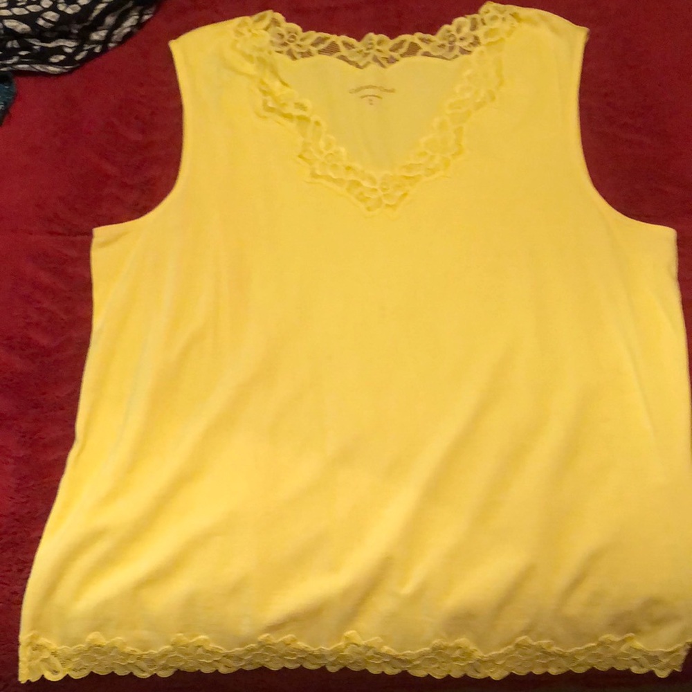 Coldwater Creek Yellow Sleeveless Camisole with Lace Trim